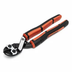 Angle-head bolt and chain cutter for cutting soft steel up to 1/4 in diameter and medium steel up to 3/16 in diameter. Black finish. Used in construction, maintenance, and metalworking for cutting bolts, chains, and rods in confined spaces.