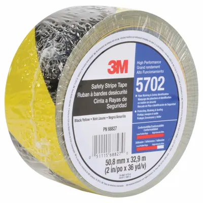 3M Floor Marking Tape: Gen Purpose, Striped, Black/Yellow, 2 in x 108 ft - General Purpose Floor Marking Tape