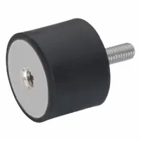 Cylindrical vibration-isolating mount with male x female connection. Isolator body is natural rubber. Used to reduce transmitted vibration from rotating or reciprocating equipment such as pumps, compressors, and motors
