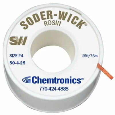 CHEMTRONICS Rosin Flux Desoldering Braid, #4, 0.11 in x 25 ft, Blue - Rosin Flux Desoldering Braids