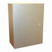 316 stainless steel enclosure with continuous hinge and 1/4-turn latch. Rated NEMA 12, 13, 3R, 4, and 4X for indoor or outdoor use where corrosion resistance and watertight sealing are required. No knockouts provided. Dimensions: 16 x 12 x 6 inches