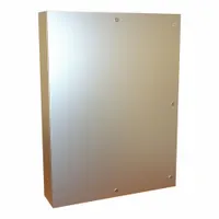 This 304 stainless steel enclosure measures 48 x 36 x 8 inches and is rated NEMA 12/13/3R/4/4X. It features a hinged cover with a 1/4-turn latch and no knockouts. Suitable for protecting electrical controls and instruments in indoor or outdoor environments requiring corrosion resistance