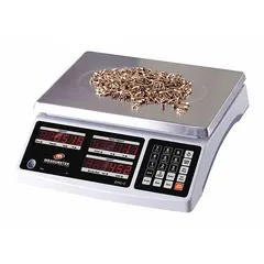 This compact bench scale is designed for weighing parcels and packages in shipping, logistics, and warehouse environments. It has a 60 lb capacity with readability of 1 g/0.002 lb, displays weight in kg or lb on an LED readout, and features a stainless steel weighing surface with 8 5/8 in depth.