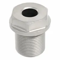Stainless steel holding bushing with M16-1.50 thread and 8 mm pin diameter. Used with quick-release hoist rings to secure the pin in lifting and rigging applications. Corrosion-resistant construction suitable for industrial load handling