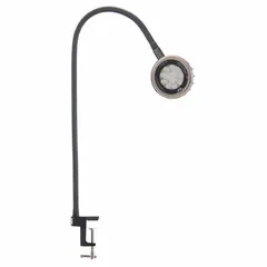 This LED gooseneck task light provides 2750 lm maximum brightness at 5000K color temperature. It features a 33-inch adjustable arm and operates on 100-240V AC with 18 W power consumption. Suitable for precision illumination in workstations, inspection areas, and assembly lines.