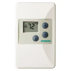 Wall-mounted digital sensor with plastic housing for measuring room temperature and relative humidity. Temperature range 55°F to 95°F with ±0.40°F accuracy; humidity range 0 to 100% with ±2% of full scale accuracy. Provides 4 to 20 mA humidity output and communicates via BACnet MS/TP for integration with building automation systems. Includes matching gaskets and screw terminals for electrical connection.