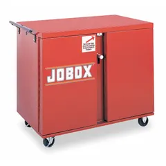 This fully assembled mobile cabinet bench provides a steel work surface with integrated drawers and shelves for organized tool and parts storage. The side handle allows easy repositioning within workshops, maintenance facilities, or manufacturing environments. Finished in brown, it measures 49 7/8 by 26 7/8 inches.