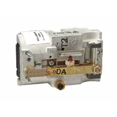 Wall-mounted direct-acting pneumatic temperature transmitter with a rigid element. Converts temperature changes from 19°F to 129°F into a proportional 13 psi to 25 psi output signal. Features a 5/32 in barb air connection. Used in HVAC systems to control actuators, valves, or dampers.