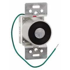 Wall-mounted electromagnetic door holder constructed of aluminum. Fail Safe mode releases the door upon power loss, allowing automatic closure. Used to hold fire-rated doors open in commercial buildings, releasing during fire alarm events to support life safety and compartmentation.