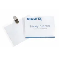 Badge Holder: Clip, Horizontal/Vertical, 3 in Badge Pouch Wd, 4 in Badge Pouch Ht, Plastic, 50 PK (MPN BAU 67673)