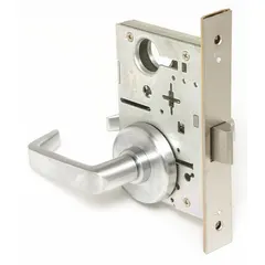 This passage lever lockset from BEST features a satin chromium-plated stainless steel finish and a 40H rose style. It is ADA compliant with an interchangeable core and ANSI F01 function for non-locking push/pull operation. Suitable for interior doors in commercial or institutional settings where free traffic flow is required, such as hallways or closets.