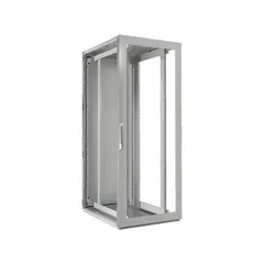 Carbon steel server rack enclosure with NEMA 12 rating for protection against dust and dripping water. Includes roof plate and clear PCB window. Measures 78 3/4 in high, 31 1/2 in wide, 39 3/8 in deep, providing 42 rack units of space for network and communication equipment.