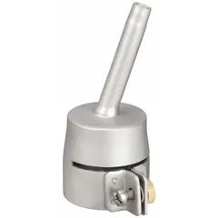 Reducer nozzle for heat guns, with a 5mm opening to concentrate airflow for precise heating tasks. Overall dimensions: 1 5/16 in width, 1 5/16 in length, 3 1/8 in height. Used for applications such as soldering, heat-shrinking, or localized heating of wires.
