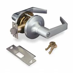 Classroom lever lockset with ANSI F84 function, satin chromium-plated heavy gauge steel finish, and Large Format Interchangeable Core (LFIC). ADA compliant. Suitable for educational and institutional settings where classroom security is required.
