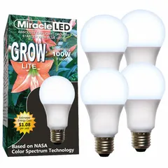 A19-shaped LED grow bulb with blue spectrum, designed for height control in plant growth applications. Operates at 120V with 100W incandescent watt equivalency. Suitable for indoor horticulture, greenhouses, and research facilities.
