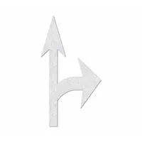 This preformed thermoplastic pavement marking is white with a Right Combo Arrow legend. It measures 12 3/4 ft long by 7 ft wide and is applied using a hand torch. Used to indicate a mandatory right-turn movement in traffic control applications