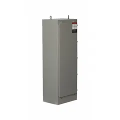 Steel enclosure rated NEMA 12/4 for protection against dust, dirt, dripping water, and hose-directed water. Measures 72 x 25 x 18 inches with a solid hinged cover secured by a padlock hasp. No knockouts provided. Suitable for indoor or outdoor industrial applications.