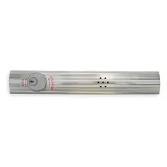 Mortise cylinder exit door alarm with gray steel body. Powered by 9 V DC battery, emits 85 dB siren when door is opened. Used to secure emergency exits in commercial buildings, deterring unauthorized use while allowing safe egress.