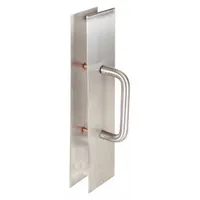 This hand-operated door pull is constructed from copper alloy with a stainless steel finish, measuring 4 inches wide by 16 inches high. It is designed for use in commercial and industrial settings where frequent hand contact occurs, such as entryways and high-traffic areas