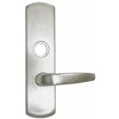 This VON DUPRIN mechanical exit device trim is a silver lever-style outside trim for exit push bars. Designed for right-hand reverse (RHR) doors, it is ADA compliant for barrier-free operation. Suitable for use in commercial buildings where exit devices require lever trim for access control integration.