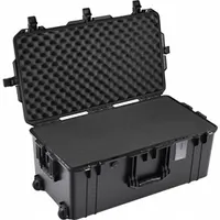 This PELICAN case is a lightweight protective enclosure with interior dimensions of 14 1/8 in x 28 1/8 in x 11 3/4 in. It includes convoluted, pick and pluck, and solid foam inserts for customizable cushioning. The case closes with press and pull latches and is not carry-on size. Suitable for transporting sensitive equipment such as cameras, electronics, or tools
