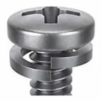 This SEMS machine screw features an integrated split lock washer for vibration resistance in assembled joints. It has a #10-32 thread, 5/8 in length, stainless steel construction with passivated finish, and a pan head with #2 drive. Suitable for general fastening applications where a pre-assembled washer is required
