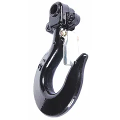 This top hook assembly is a replacement component for manual chain hoists. It includes a safety latch and is compatible with Dayton series hoists. The assembly is rated for a 4,000 lb load capacity and is used to suspend the hoist from an overhead support.