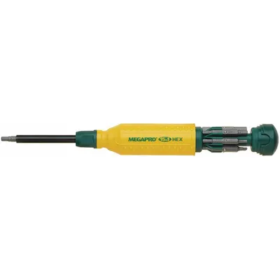 MEGAPRO Multi-Bit Screwdriver: Hex Tip, 7 Tips, 8 1/2 in Overall Lg, Quick-Change - General Purpose Multi-Bit Screwdrivers