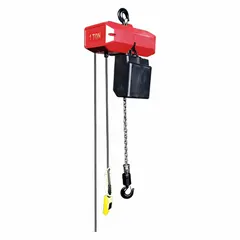 This Dayton electric chain hoist is a heavy-duty, hook-mounted unit without trolley, designed for fixed-position lifting tasks. It operates on 230/460V AC with a single speed and includes a chain container. The headroom clearance ranges from 28 to 30 inches, suitable for industrial material handling applications.
