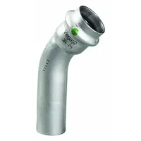 This 45° press-fit elbow fitting is designed for potable water stainless steel tube systems. It connects 2 in CTS copper or stainless tubing with press-fit x FTG ends and an EPDM seal for leak-free joints. Suitable for commercial and industrial plumbing applications