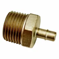 Nickel-plated brass barbed tube fitting with male NPT threads on one end and a barbed tube connection on the other. Used to join flexible tubing to threaded pipe ports in fluid handling systems. Suitable for pneumatic, hydraulic, and coolant lines requiring a corrosion-resistant connection