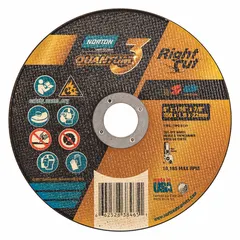 Type 1 cut-off wheel for carbon and stainless steel. Ceramic grain with 36 grit enables fast, cool cutting with reduced burr formation. Dimensions: 6" diameter, 1/16" thickness, 7/8" arbor hole. Suitable for fabrication, maintenance, and metalworking tasks.