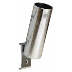 This steel tool holder with a zinc-plated silver finish is designed for storing screwdrivers on square-hole pegboard. It features a screw-in locking system and surface mounting with included bolts. Typical applications include organizing hand tools in workshops, garages, and industrial storage areas.