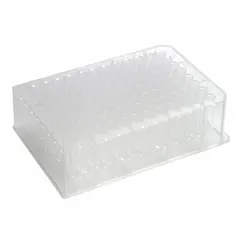 96-well deep well plate with 1 mL square wells, 86 mm diameter, made of natural polypropylene copolymer. Non-sterile and not RNase/DNase free. Suitable for high-throughput sample storage, compound storage, assay development, and liquid handling in laboratory settings.