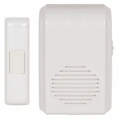 Indoor wireless doorbell chime for security systems. Features a 120 V AC plug-in receiver with a receiver height of 5 1/4 inches. Suitable for alerting personnel to visitors or entry events in commercial or industrial facilities.