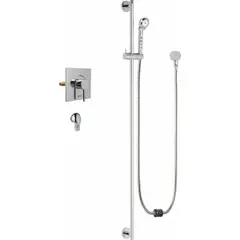 This shower faucet from the SH-TP series includes a plastic hand-held showerhead with a flow rate of 2.5 gpm. It features a single handle for temperature and flow control. Suitable for residential or commercial bathing applications where a flexible hand-held shower is needed.