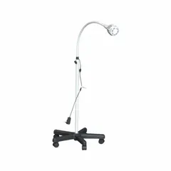 Floor-stand medical light delivering 9000 Lux at 18" / 460 mm with a 3500K color temperature and 95 CRI. Operates on 100-240V AC 50/60Hz via AC adapter, consuming 7W. Suitable for clinical examinations and procedures requiring high-fidelity illumination.