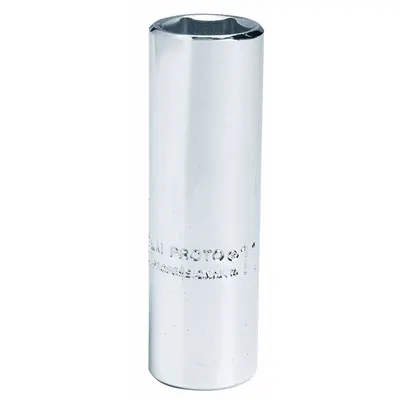 PROTO Socket: Metric, 1/4 in Drive Size, 8 mm Socket Size, 6-Point, Deep, Chrome - 1/4" Drive Hand Sockets