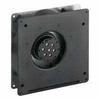 Compact blower for cooling and ventilation in industrial electronics, telecommunications equipment, and control cabinets. Operates on 115V AC, delivers 55.3 cfm airflow at 0.000 in static pressure. Dimensions: 7 in Ht, 7 in Wd, 1 1/2 in Dp