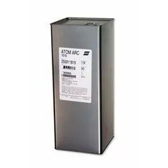 ESAB Atom Arc 7018 E7018 H4R carbon steel stick electrode, 1/4 in diameter by 14 in length, 50 lb package. As-welded yield strength 68 ksi, tensile strength 78 ksi. Used for structural steel fabrication, including welding of carbon steel components in construction, bridges, and heavy equipment.