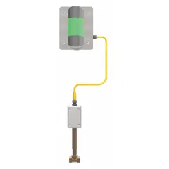 This recessed alarm system from BRADLEY's Halo series provides audible and visual LED beacon/signal activation when an eyewash station is in use. It features a galvanized steel NEMA 1 enclosure, operates on 90 to 264 V AC, and includes a double-throw flow switch. Connection is via a 1/2 in NPT female inlet with hardwired electrical connection.
