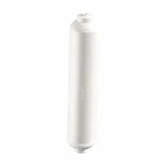 Carbon media inline water filter for ice machines and refrigerators. Reduces chlorine taste. Overall height 10 1/2 in, diameter 2 1/4 in. Suitable for improving water quality in drinking and ice production applications.