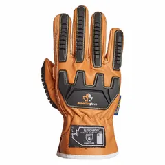 Full-finger, unlined goatskin drivers gloves with a double palm for enhanced durability. Oil resistant. Brown color. Suitable for material handling, construction, and industrial tasks requiring grip and hand protection.
