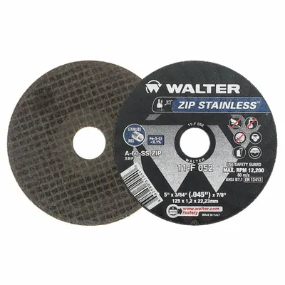 WALTER SURFACE TECHNOLOGIES Abrasive Cut-Off Wheel: Type 1, 5" x 3/64" x 7/8" - Contaminant-Free Cut-Off Wheels for Stainless Steel