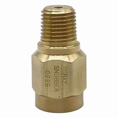 RAY Pressure Gauge Snubber: Brass, Piston, Brass NPT, 5,000 psi Max. Pressure - Piston-Type Snubbers for Air, Water & Steam