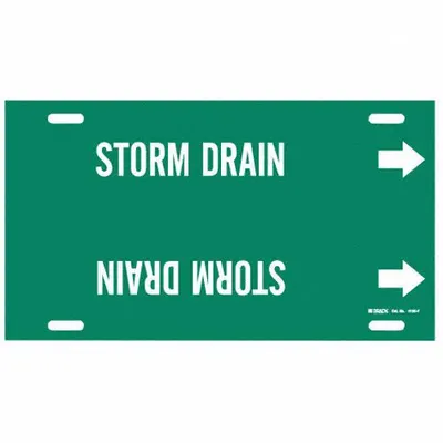 BRADY Pipe Marker: Storm Drain, Green, White, Fits 6 to 7 7/8 in Pipe O.D., 1 Pipe Markers - Storm Drain Strap-On Pipe Markers
