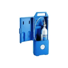 Calibration kit for portable gas detectors, includes carrying case. Gas mixture: 100 ppm carbon monoxide, 25 ppm hydrogen sulfide, 18% oxygen, 2.5% methane. Max flow rate 0.5 lpm. Used to verify and adjust detector accuracy in environments where these gases may be present.