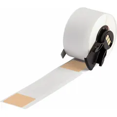 Orange matte vinyl wraparound label roll for wire identification. Each label measures 4 in x 1 in and accommodates wire gauges from 1 AWG to 500 kcmil. Compatible with BMP61 printer series; requires M61-R4310 ribbon. Used for marking cables in electrical panels and industrial equipment.