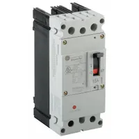 This GE FBN series molded case circuit breaker is rated for 100 A continuous current and provides a maximum interrupting rating of 150kA at 240V AC. It features a fixed instantaneous trip mechanism and lug-type terminal connections for secure wiring. Suitable for overcurrent protection in electrical distribution systems