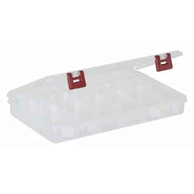 PLANO MOLDING Compartment Box: 14 in x 9 1/4 in x 1 7/8 in, Clear, 28 Compartments - Small Parts Compartmented Boxes with Adjustable Dividers